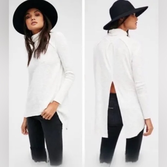 Free People We the Free Split Back Turtleneck Shirt Size Large - Picture 2 of 5
